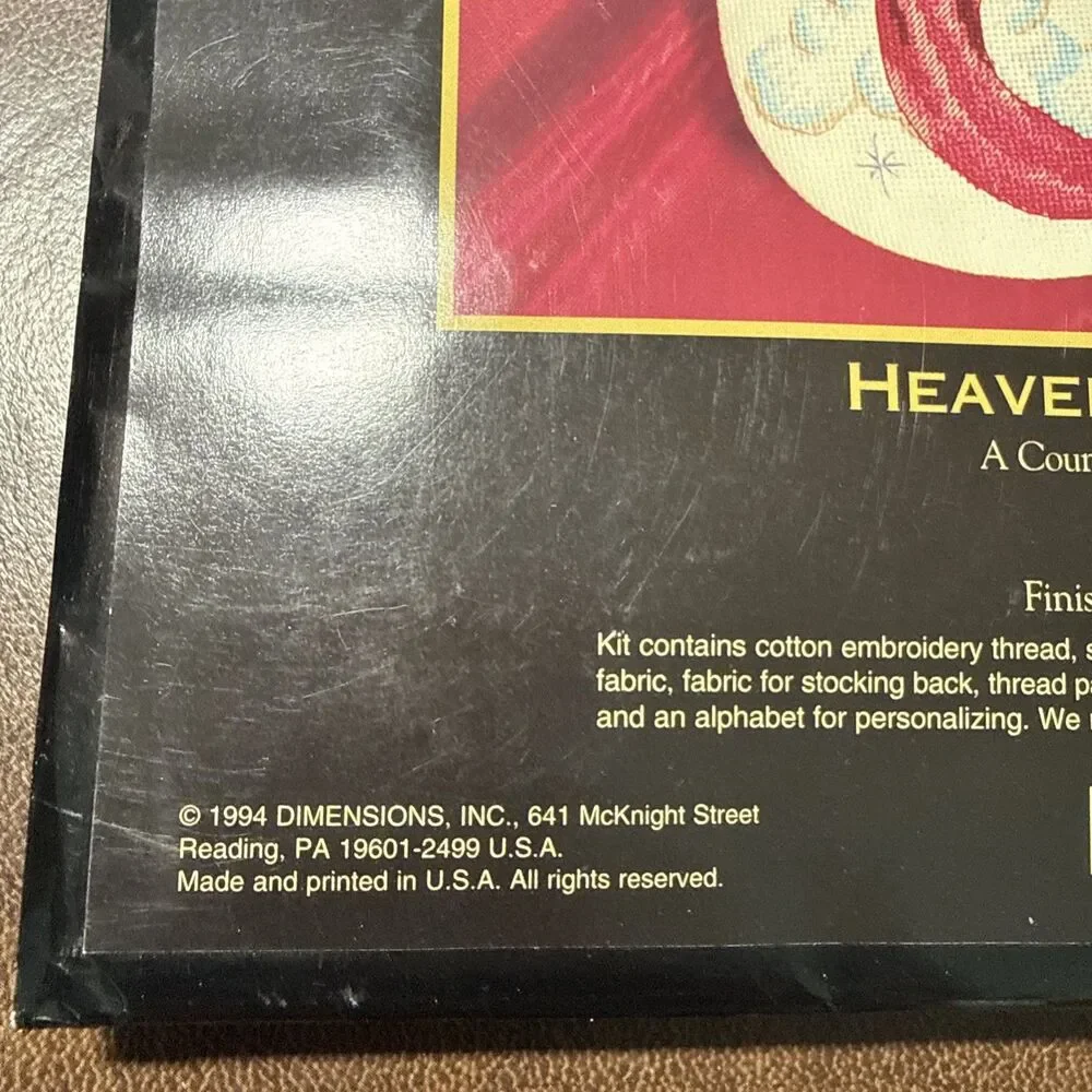 Vintage Dimensions Gold Heavenly Angel Stocking Cross Stitch Kit #8450 1994 USA
